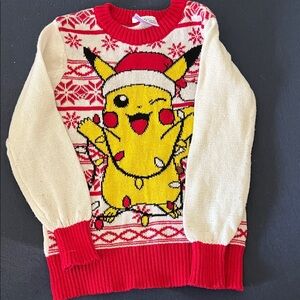 Pokemon Yellow Pikachu Holiday Crewneck Sweater with Red & Cream
